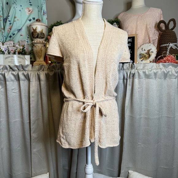 George Cream Cardigan Sweater with Clasp and Tie Belt Size Large - Picture 2 of 9